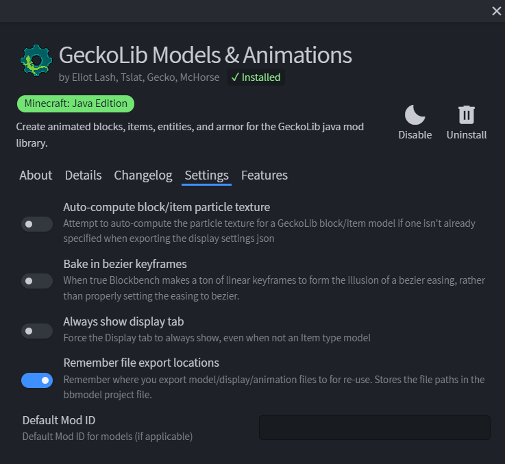 GeckoLib Plugin Settings