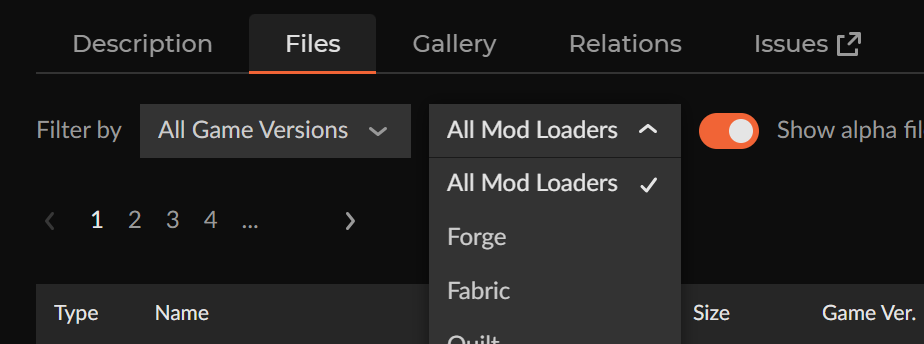CurseForge Platform Filter